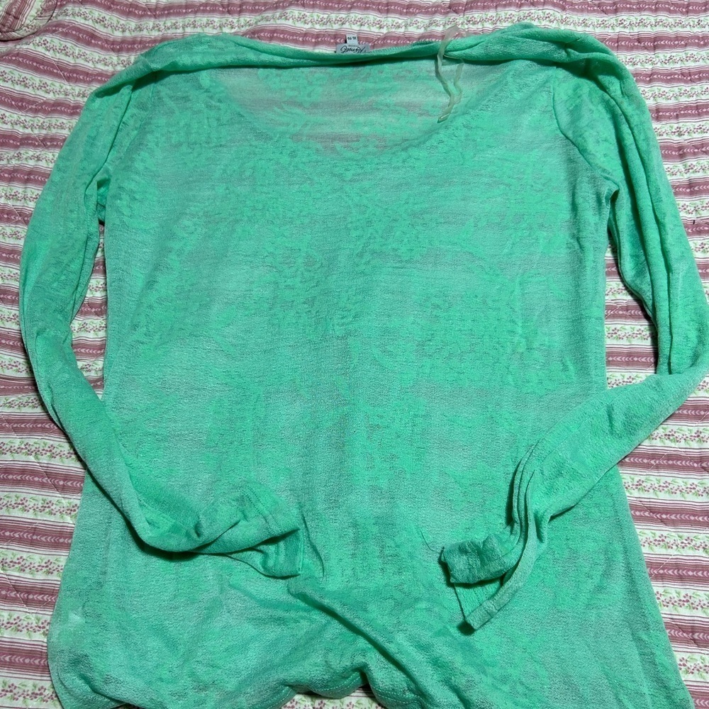 Kismet XL Vibrant Teal Long Sleeve Top- Lacey- feminine - see through-